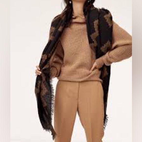 NEW Aritzia Wilfred Diamond Mosaic Reversible Wool Scarf in Peniche wBorder NWOT - Picture 3 of 12